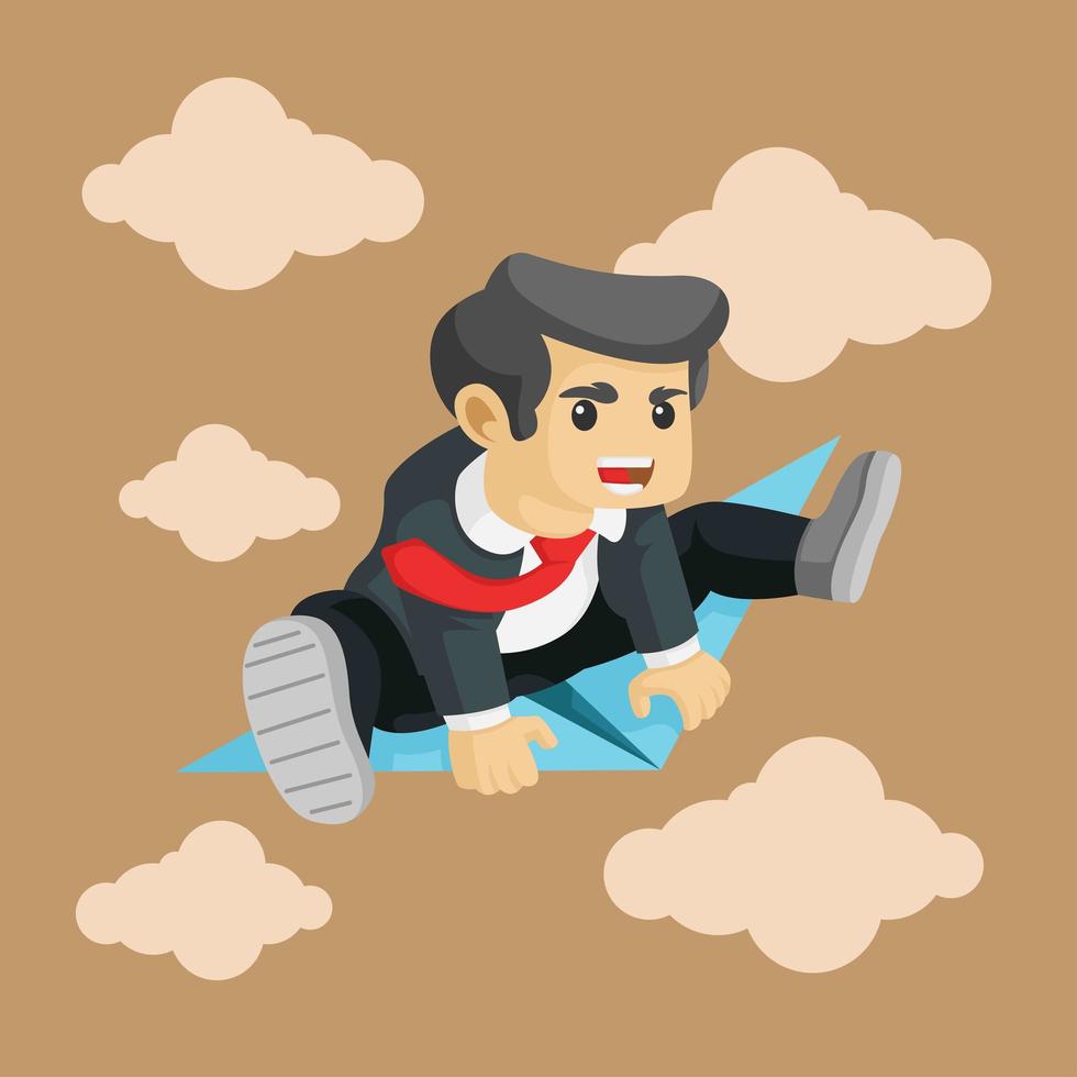 Business man flying on a paper airplane vector