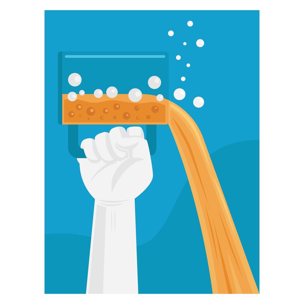 Hands raising and pouring a glass of beer vector