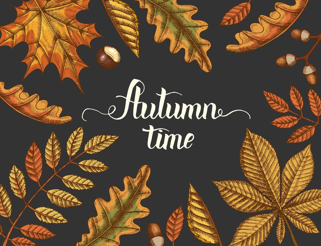 Autumn time calligraphy lettering with vintage leaves vector