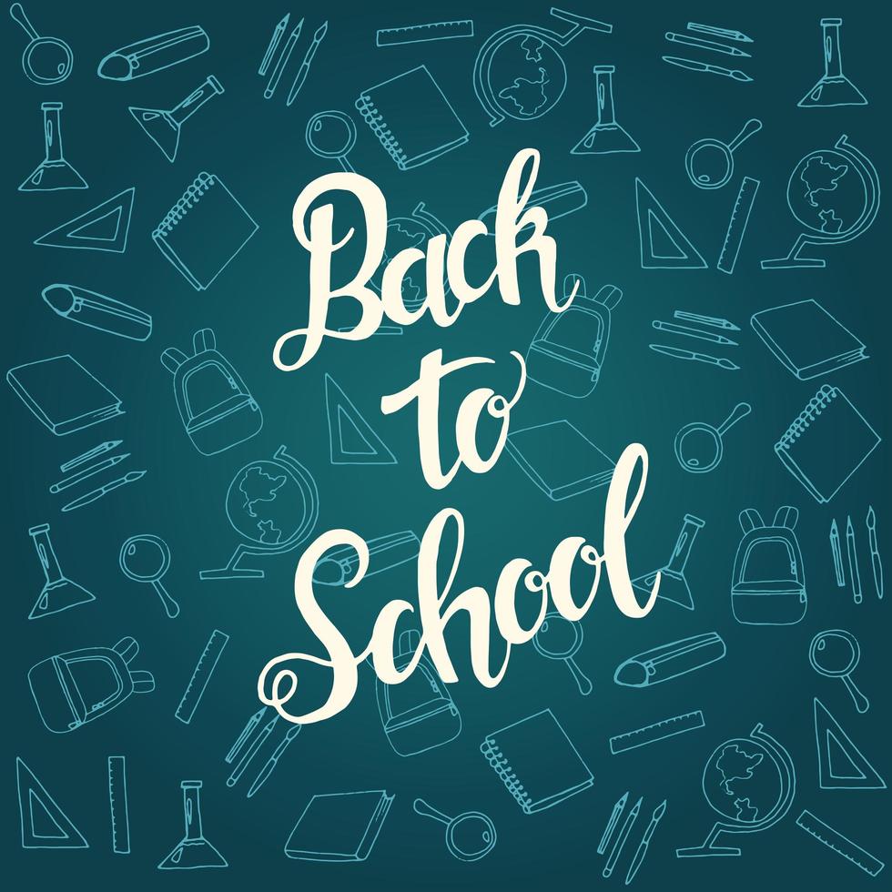 Back to school calligraphy banner with school icon pattern vector