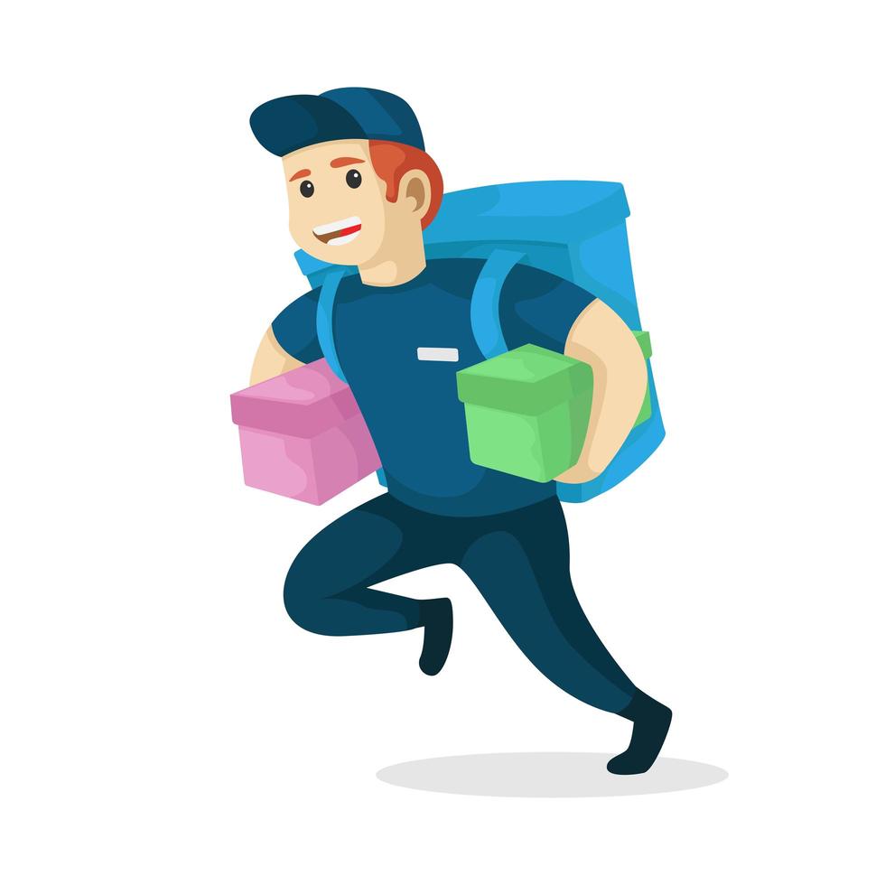 Delivery man running with packages and bag vector