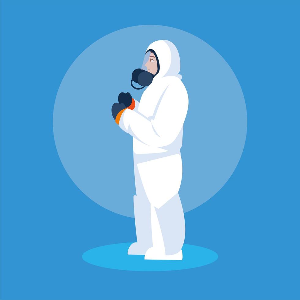 Man in protective suit safety clothing vector