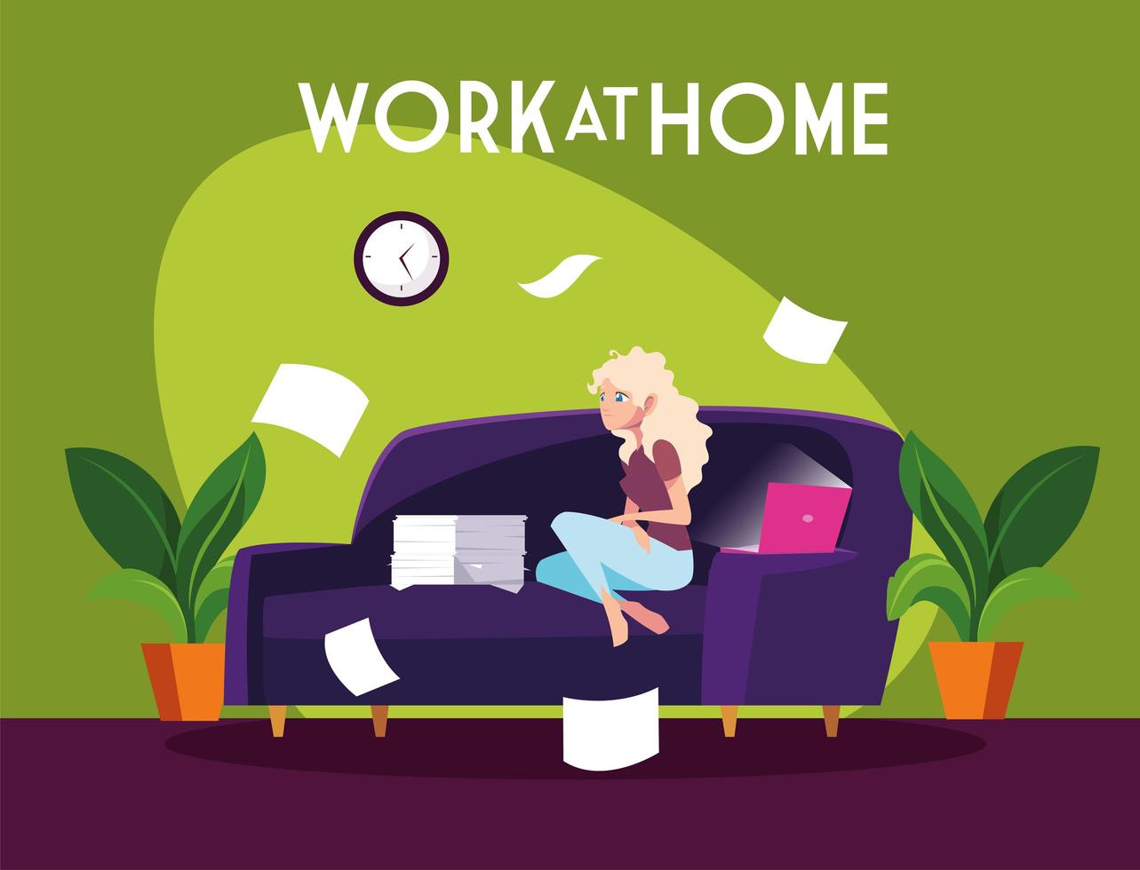 Female freelancer working remotely from home vector