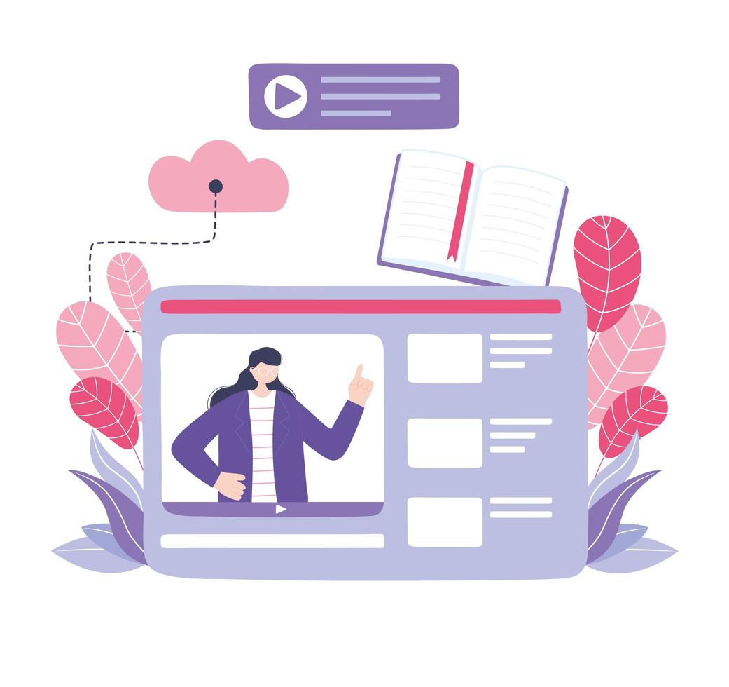 Woman speaking in a webinar for online education 1240460 Vector Art at