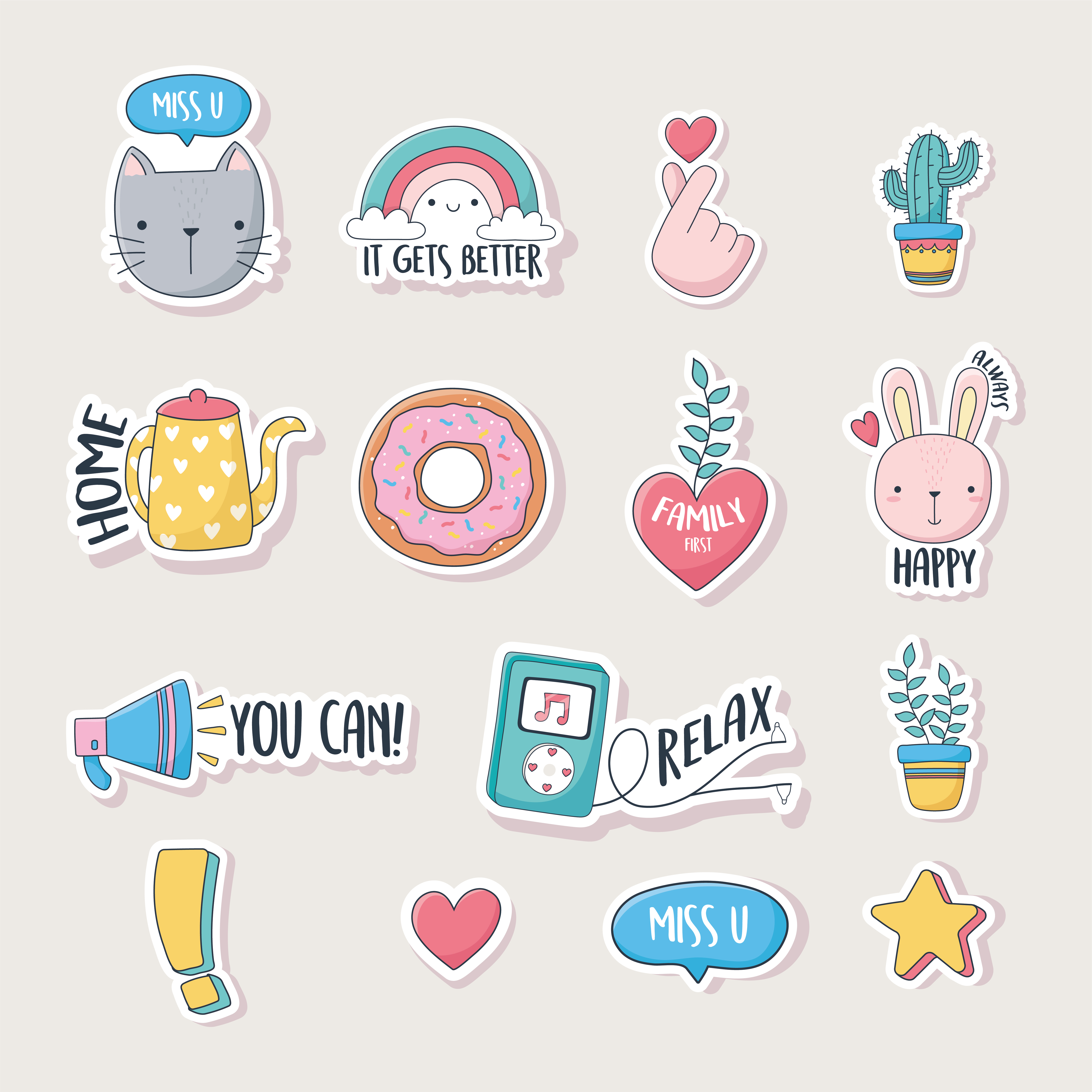 Vector Set Cute Fun Templates Framespatchesstickers Stock Vector