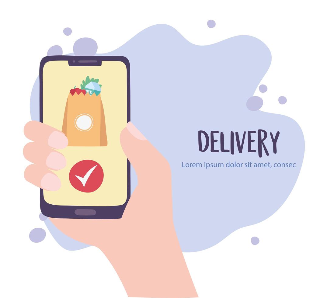 Online delivery service with hand ordering groceries vector