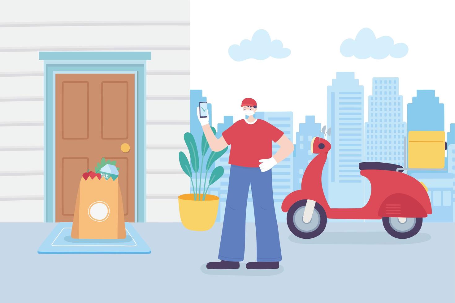 Online delivery service with scooter courier  vector