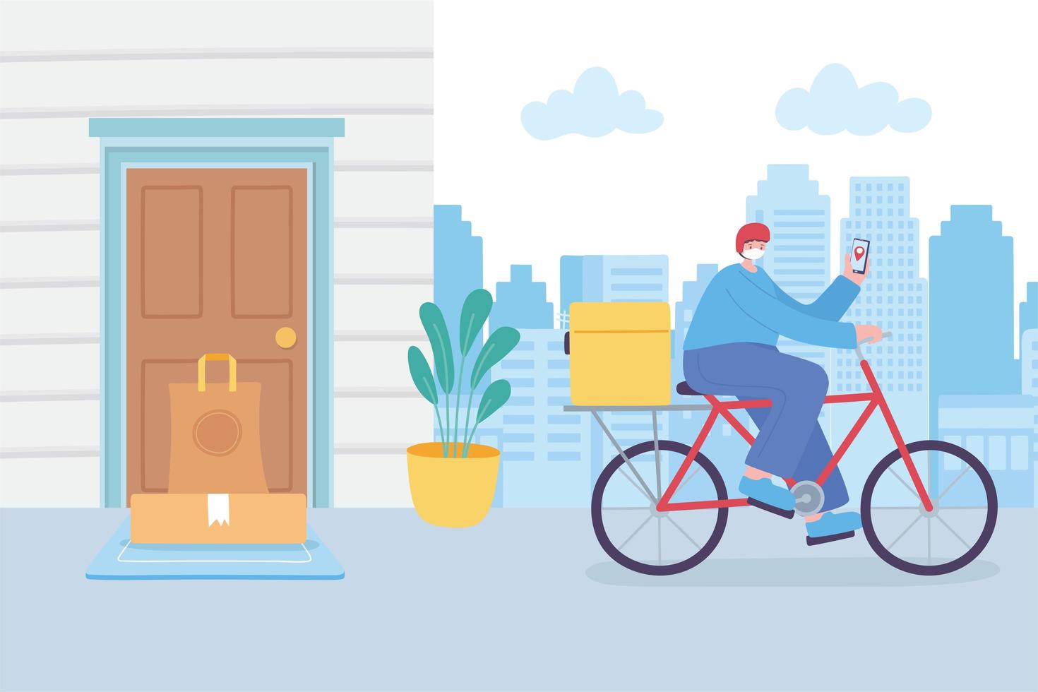 Online delivery service with bike courier  vector