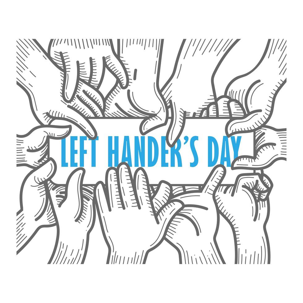 Left-handers day card with hands holding text vector