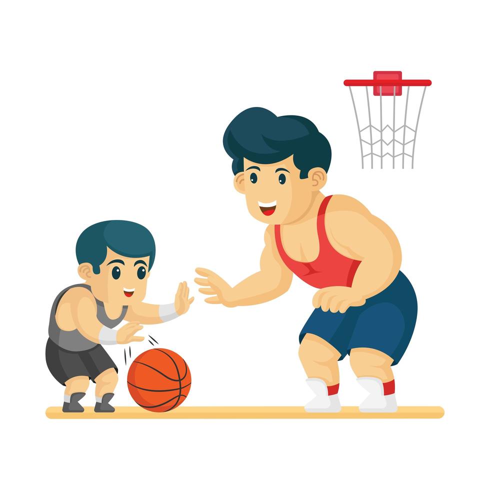 padre e hijo jugando baloncesto juntos vector