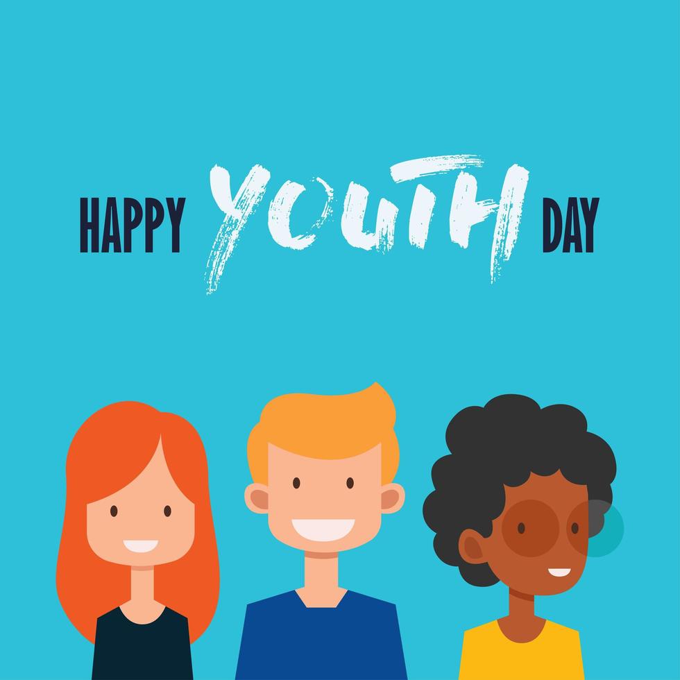 cartel feliz del día de la juventud con adolescentes vector