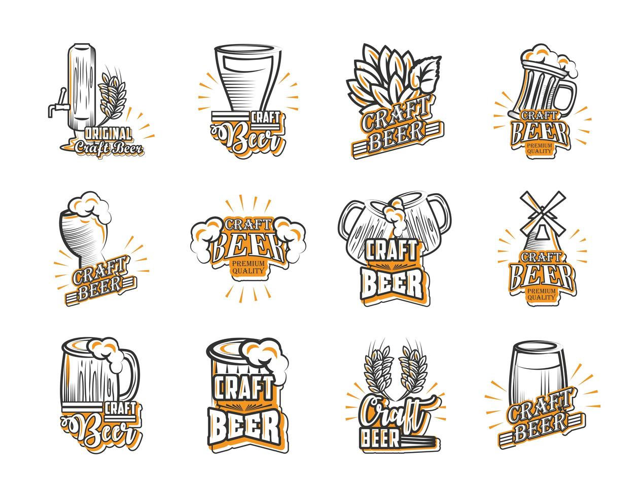 Set of icons of craft beer vector