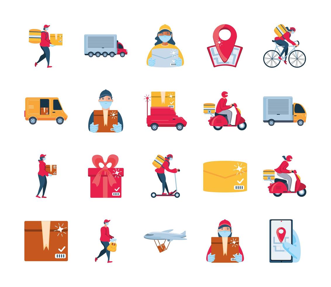 Set of icons of delivery and transportation goods vector