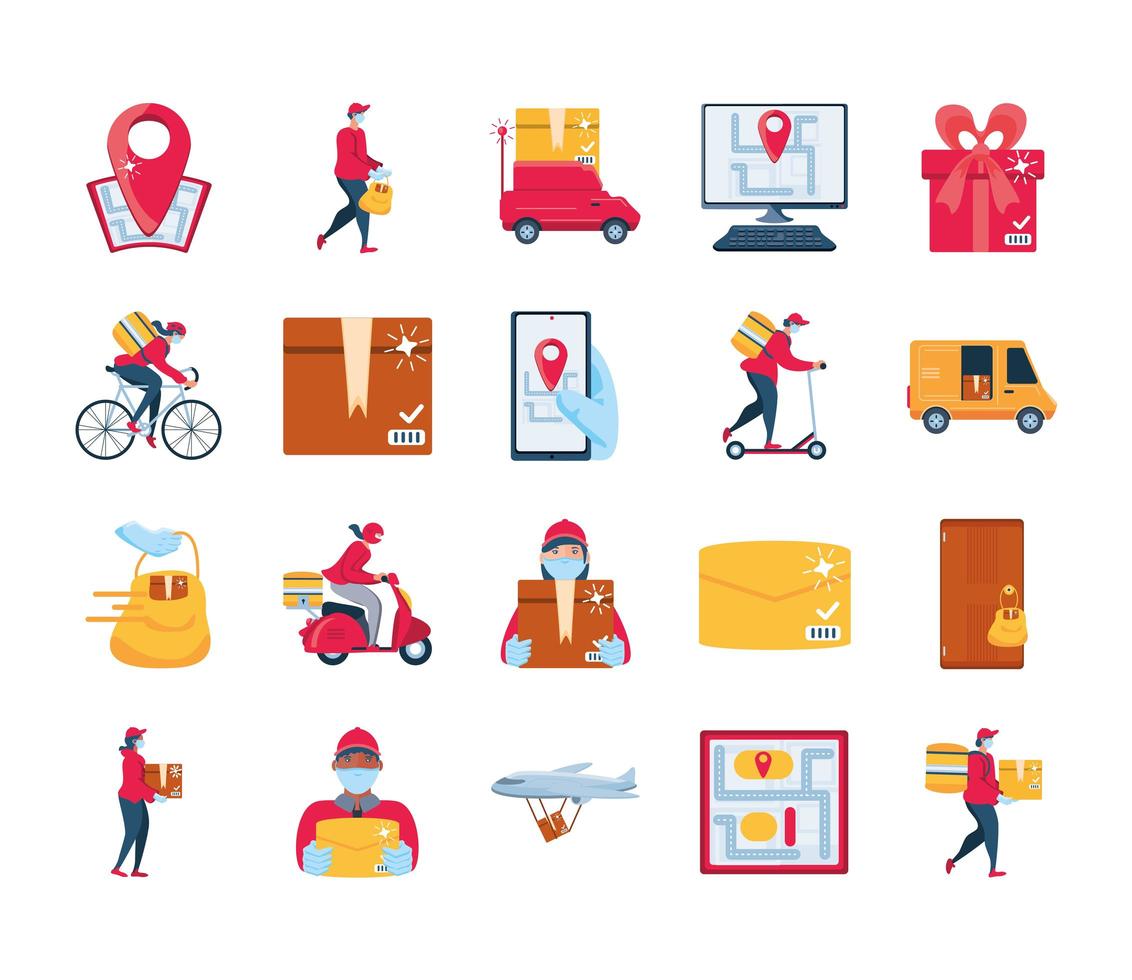 Icon set of delivery and transportation goods vector