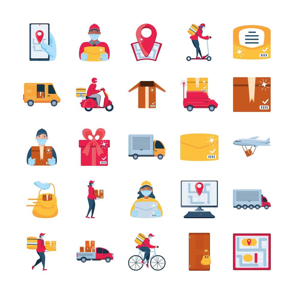 Set of icons of delivery and transportation goods vector