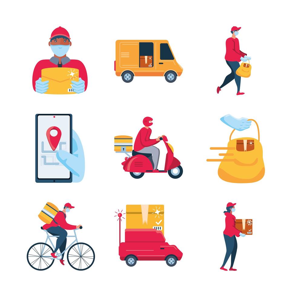 conjunto de iconos de transporte, mercancías y entrega vector