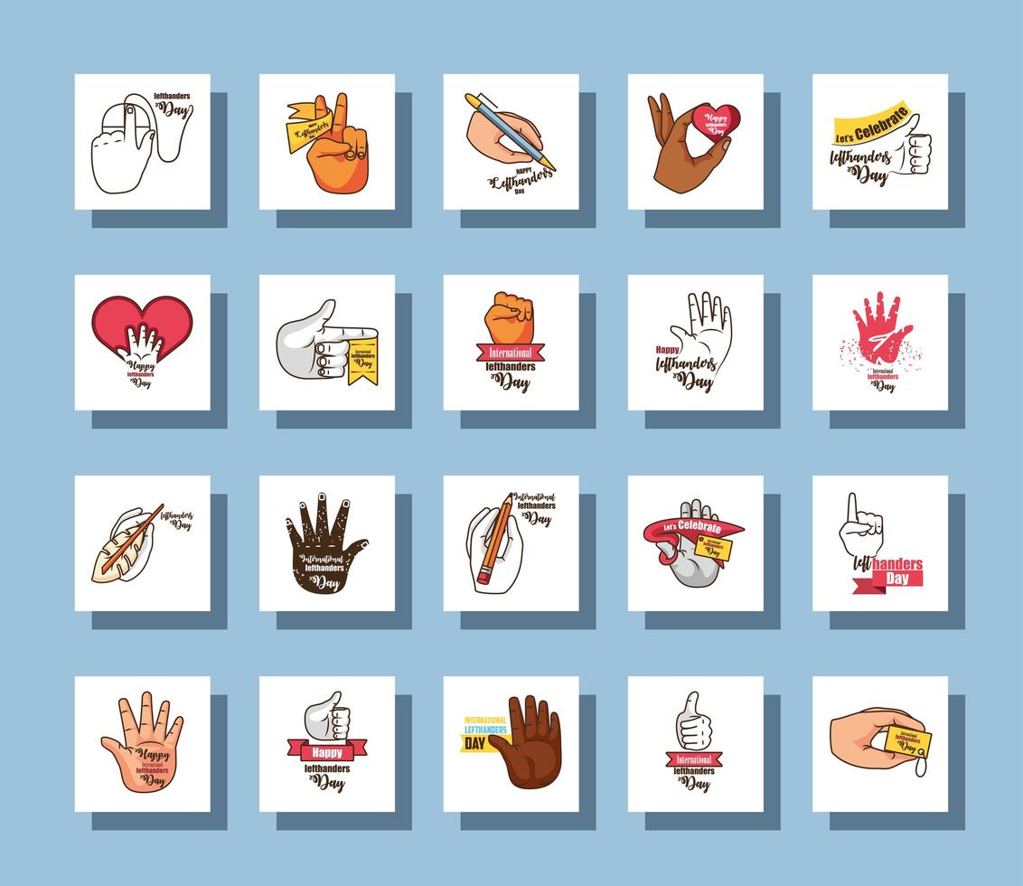 International lefthanders day icons set vector