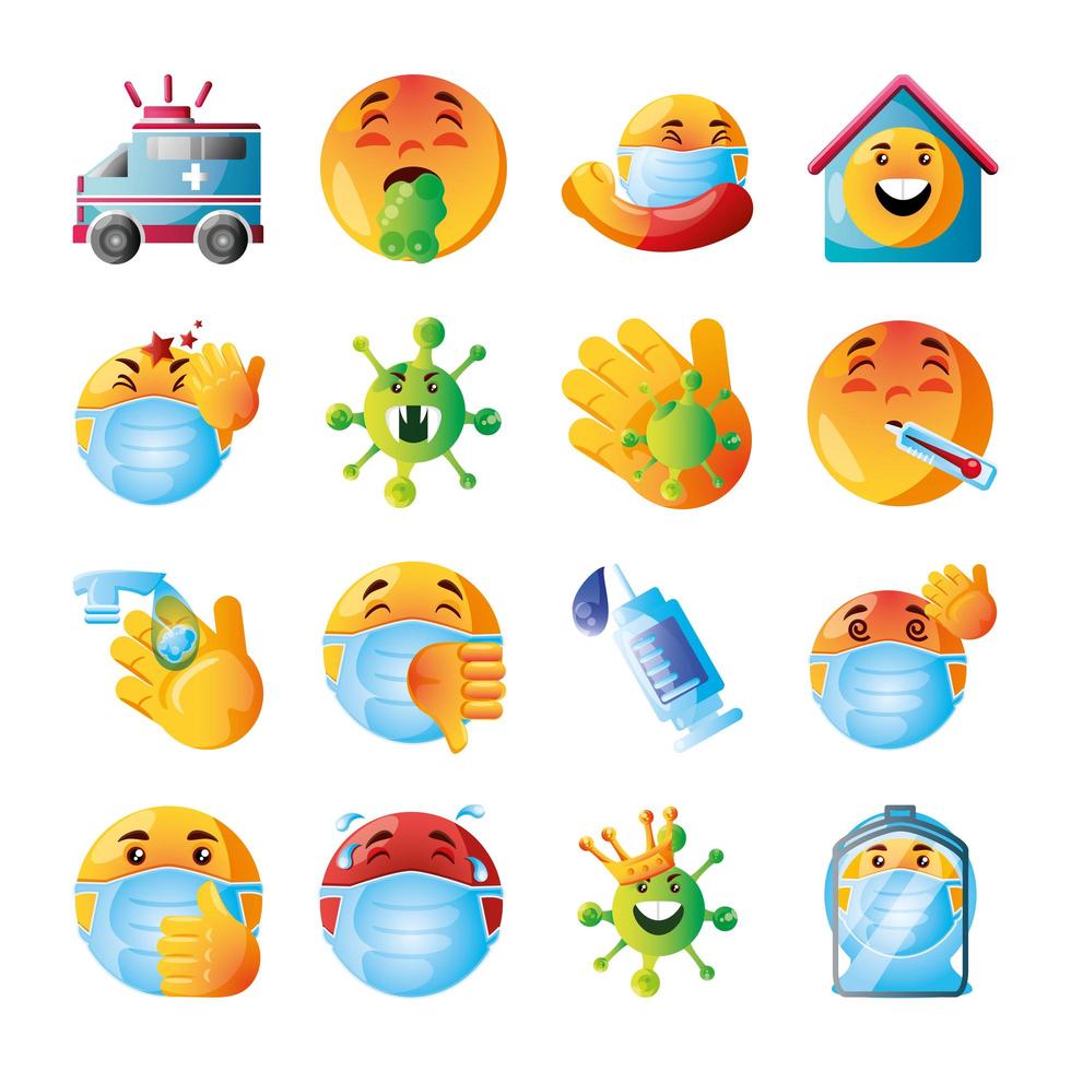 Coronavirus set of emoji icons vector