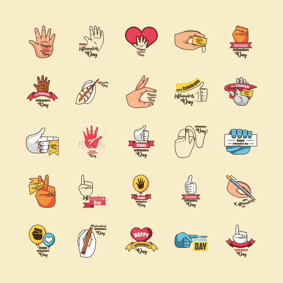 Set of icons for international lefthanders day vector