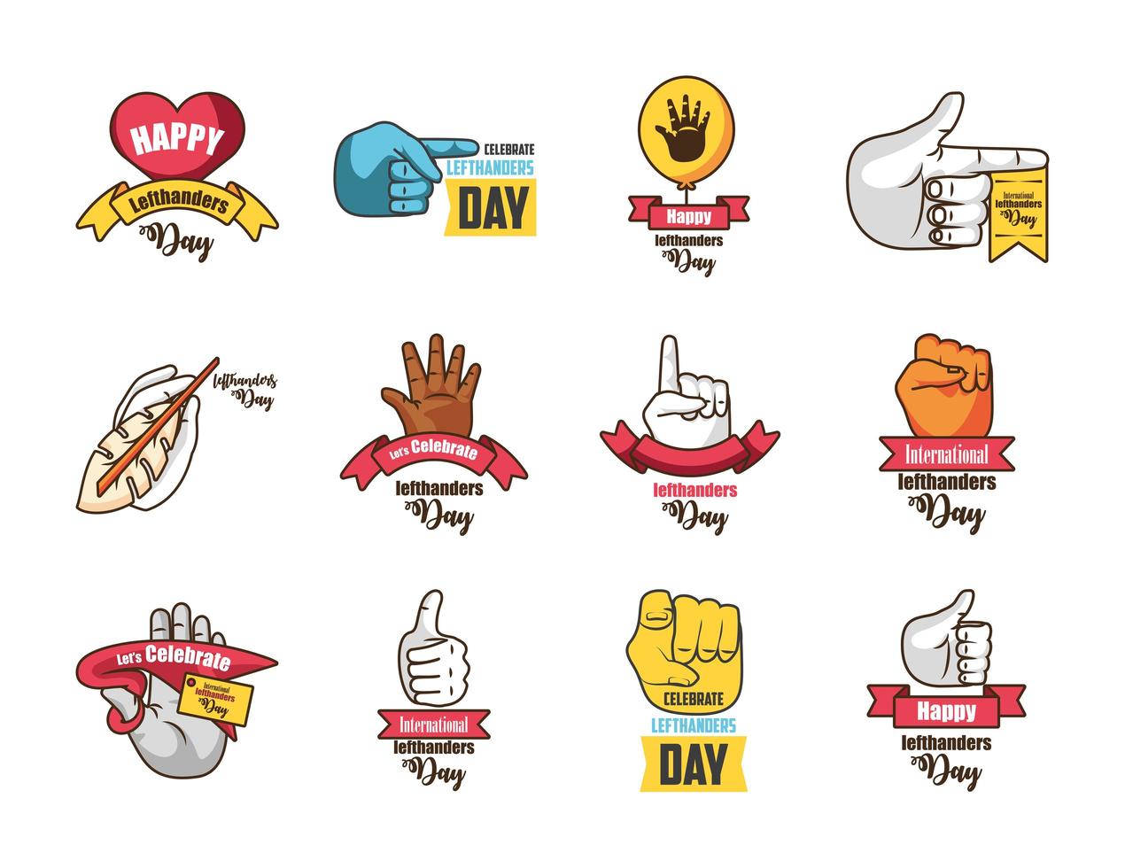 Icon set of international lefthanders day vector