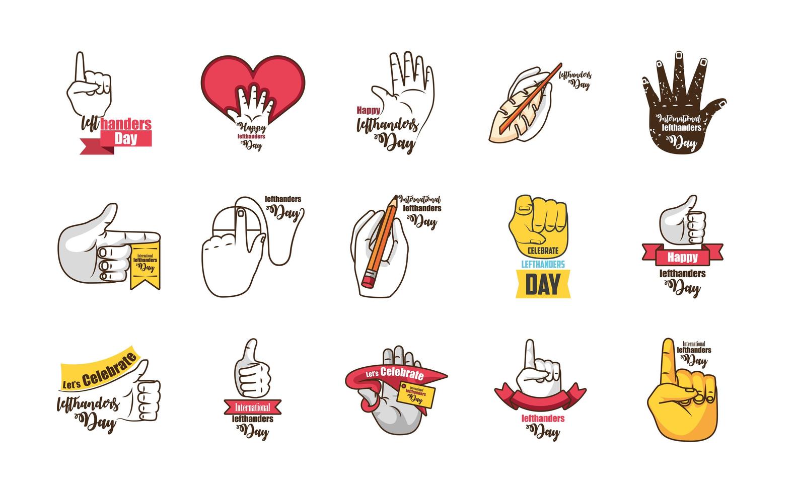 Set of icons of international lefthanders day vector