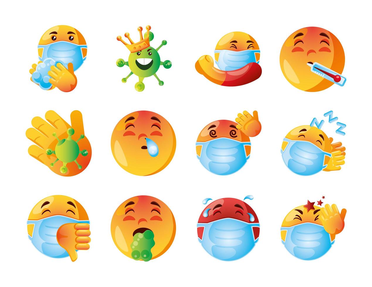 lindo conjunto de emoji de coronavirus vector