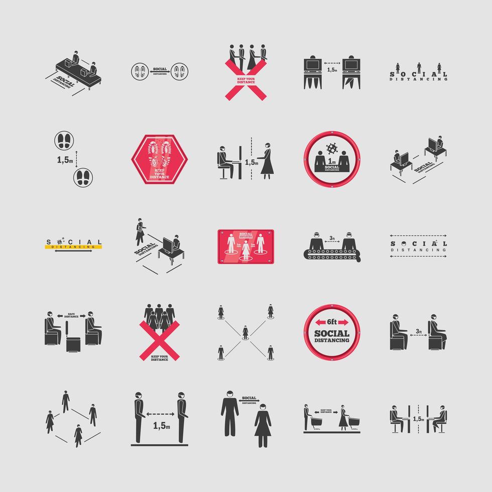 Set of icons of social distancing vector