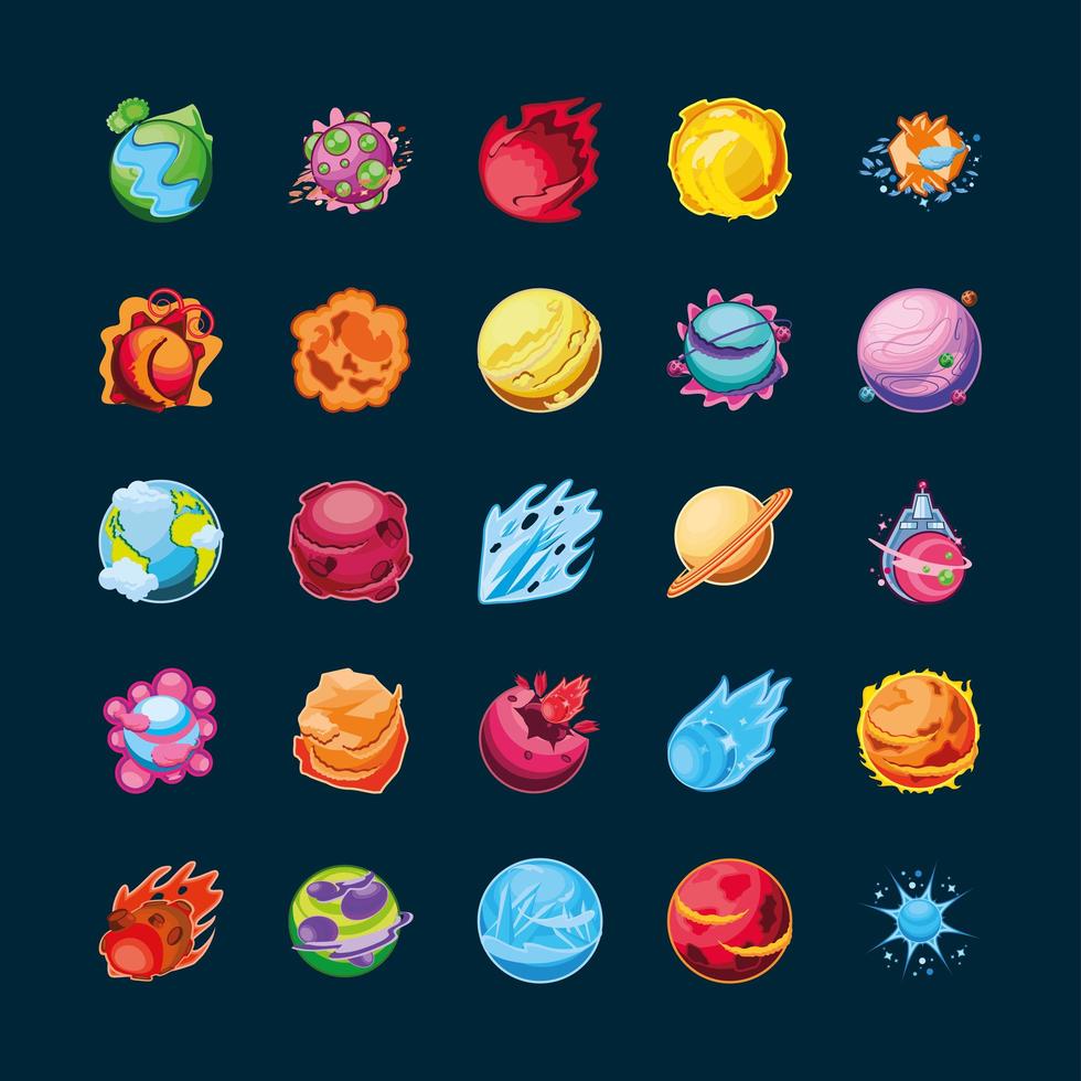 Fantastic planets set of icons vector