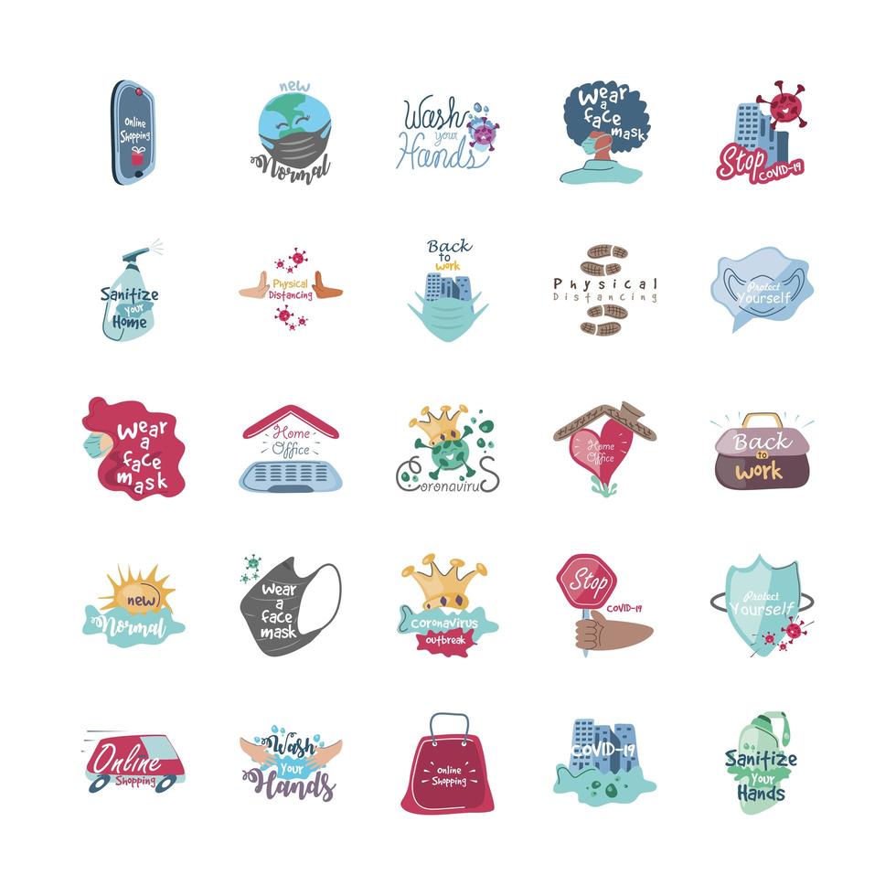 COVID 19 icons set of prevention and protection vector