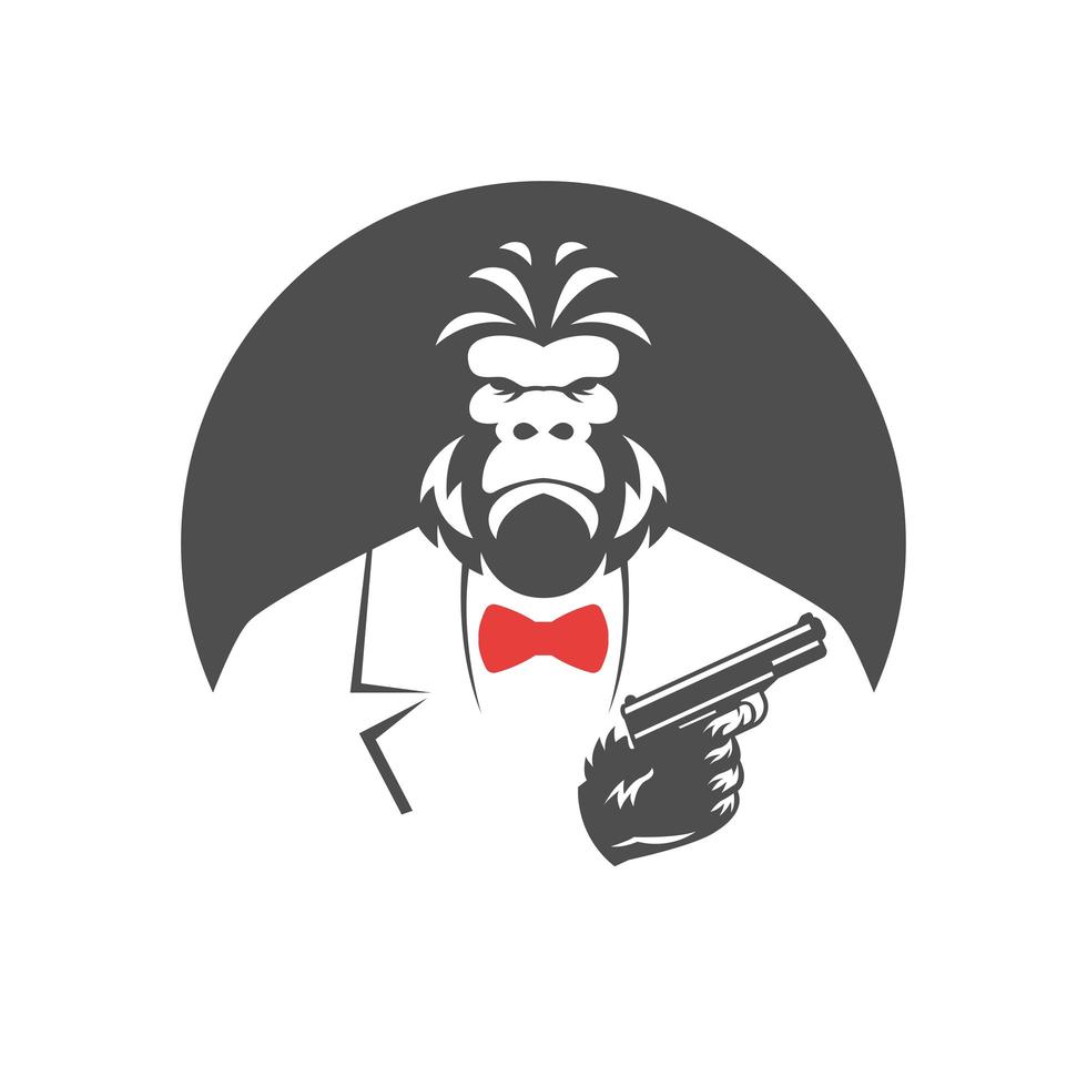 Gangster Monkey in Suit with Red Tie Holding Gun vector