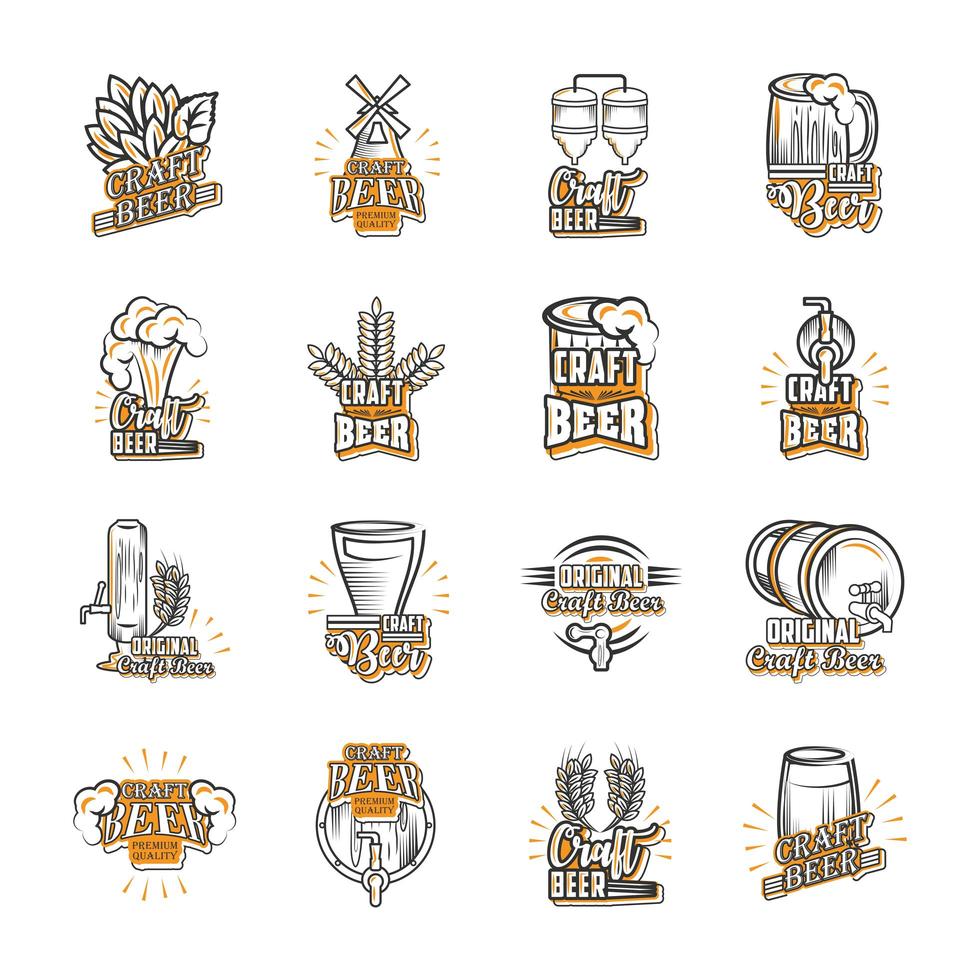 Set of icons about craft beer vector