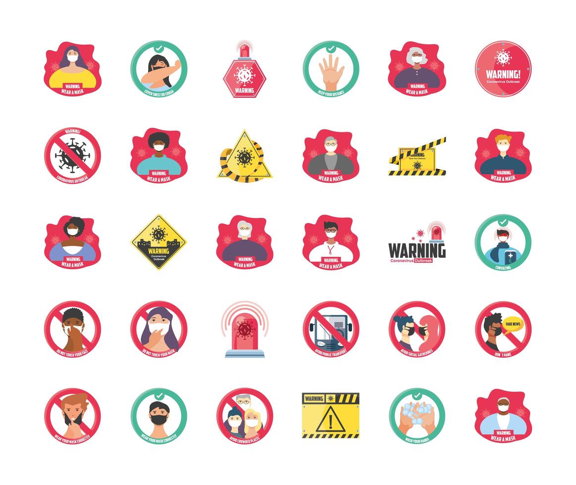 Set of icons of security measures and precautions vector