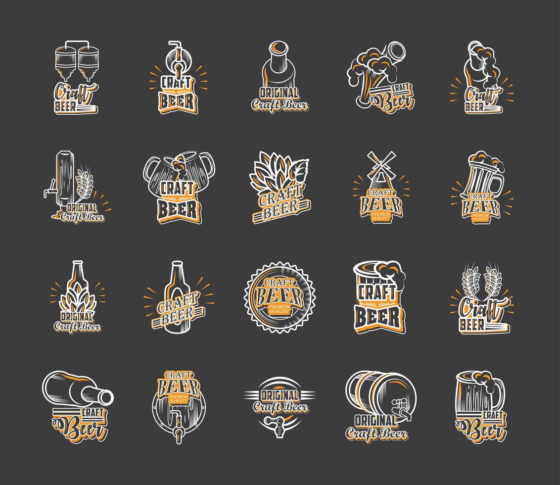 fresco conjunto de iconos de cerveza artesanal vector