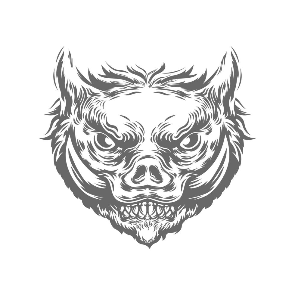 Boar Head in Black and White Color Style vector