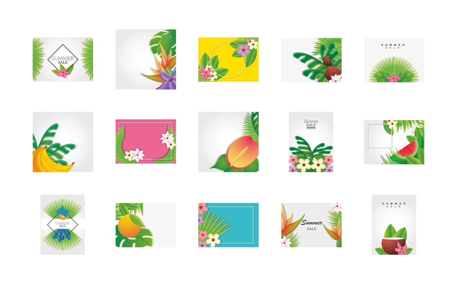 conjunto de plantillas de verano con flores vector