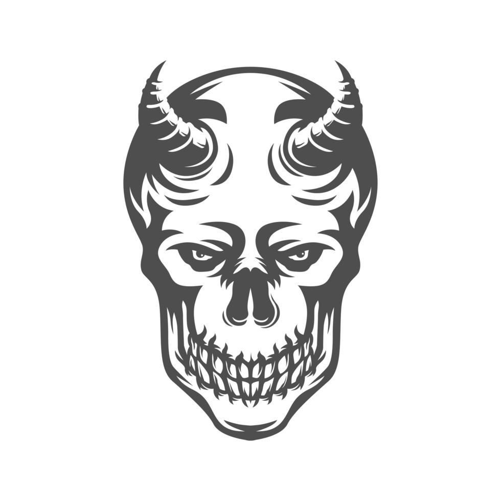 Skull Head with Horn Black and White Drawing vector