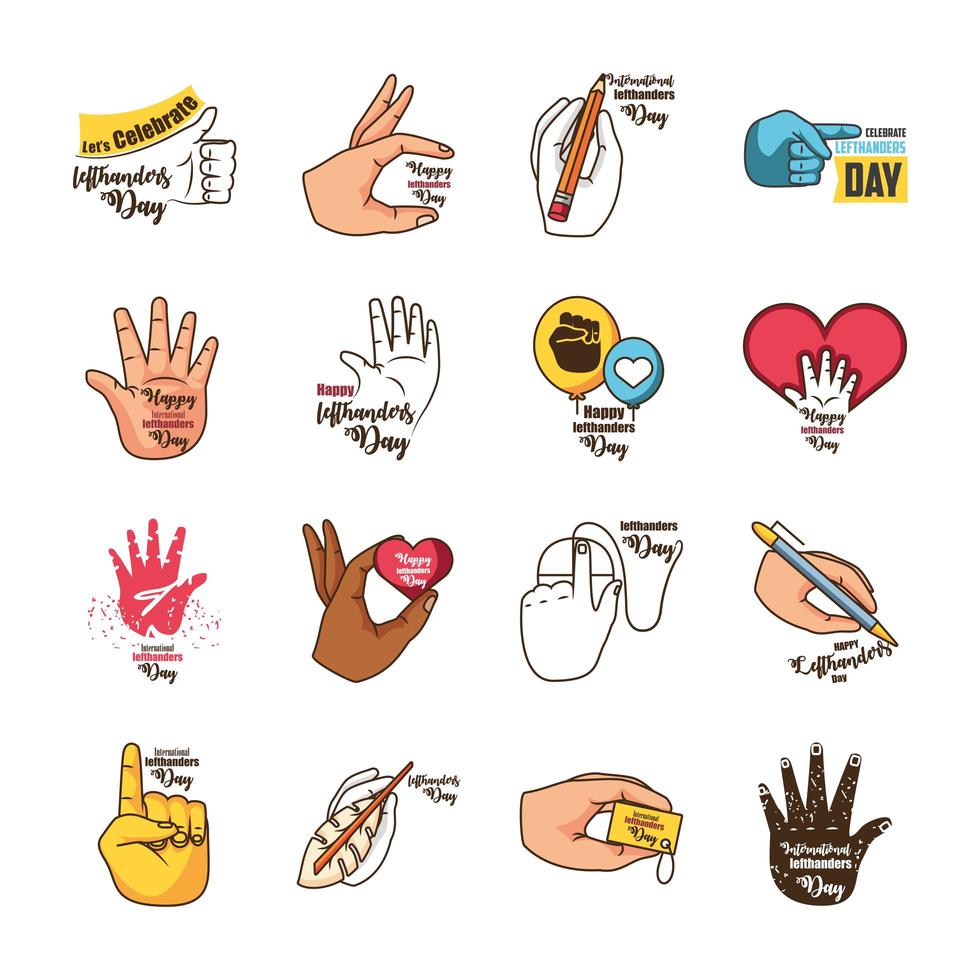 Set of icons for international lefthanders day vector