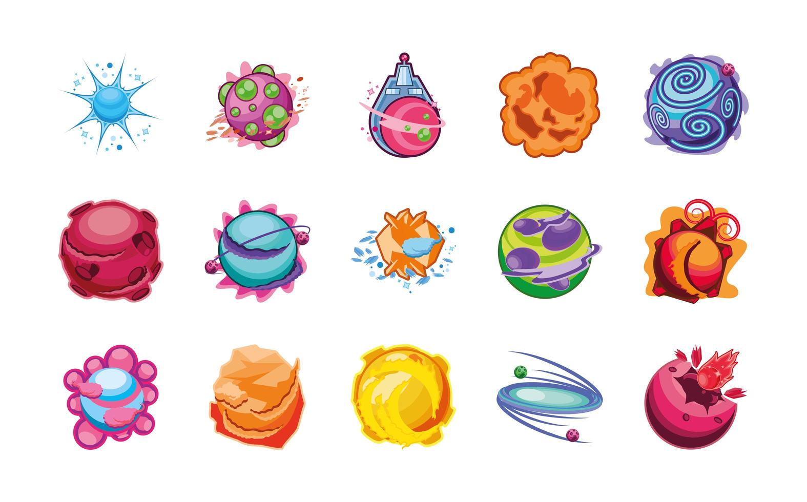 Set of icons of fantastic planets vector