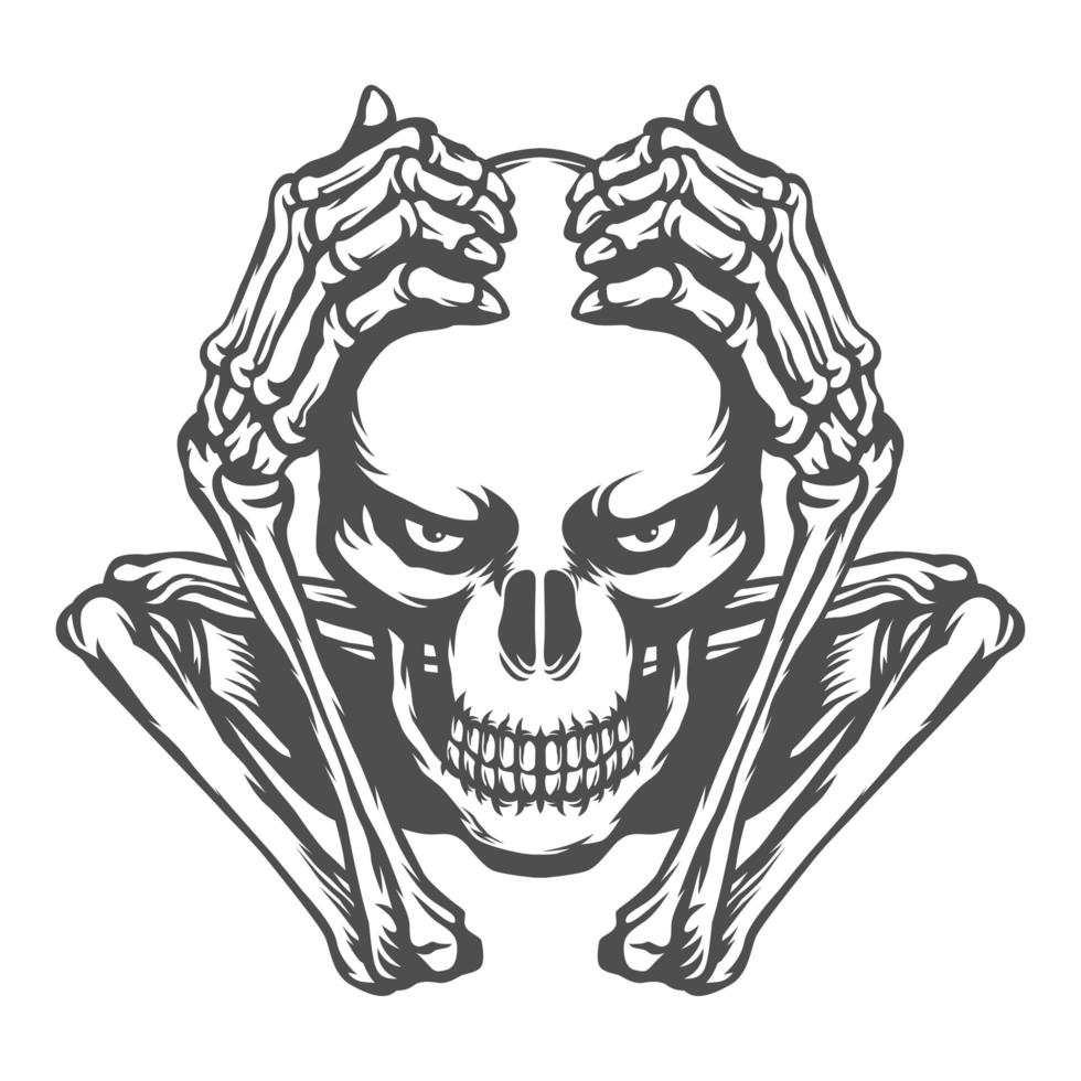 Black and White Skull Holding Head vector