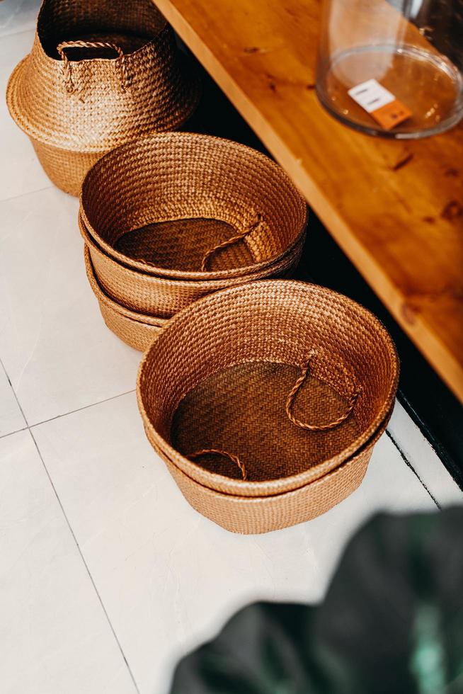 Brown woven baskets photo