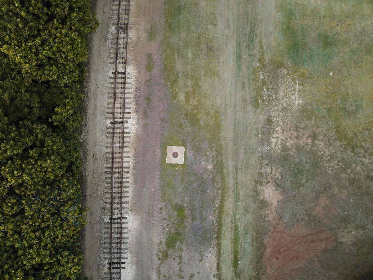 Aerial view of train tracks photo