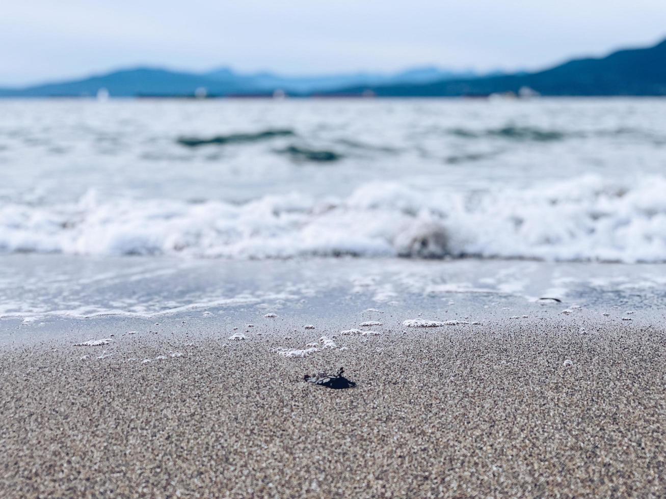 Closeup of sand by water photo