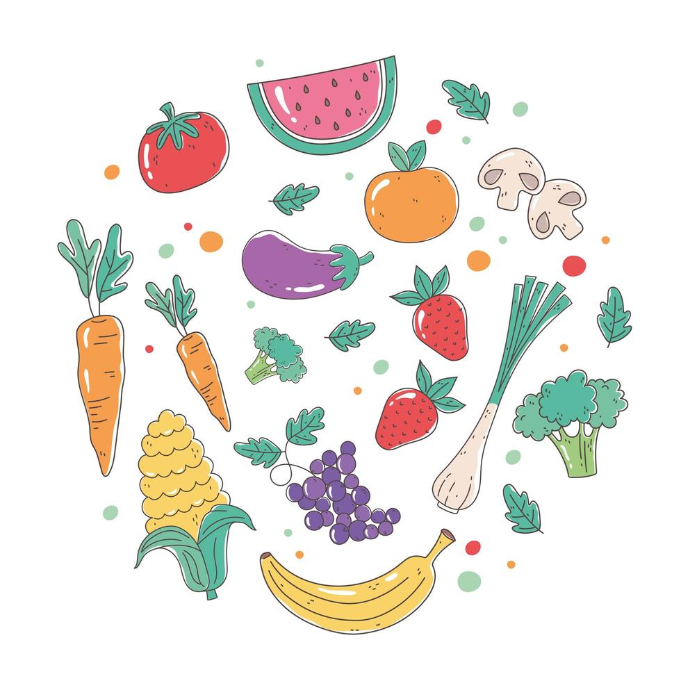 Healthy organic food with fresh fruits and vegetables vector