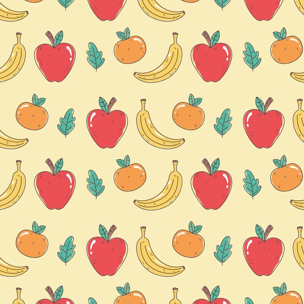 Healthy food pattern with oranges, apples and bananas vector