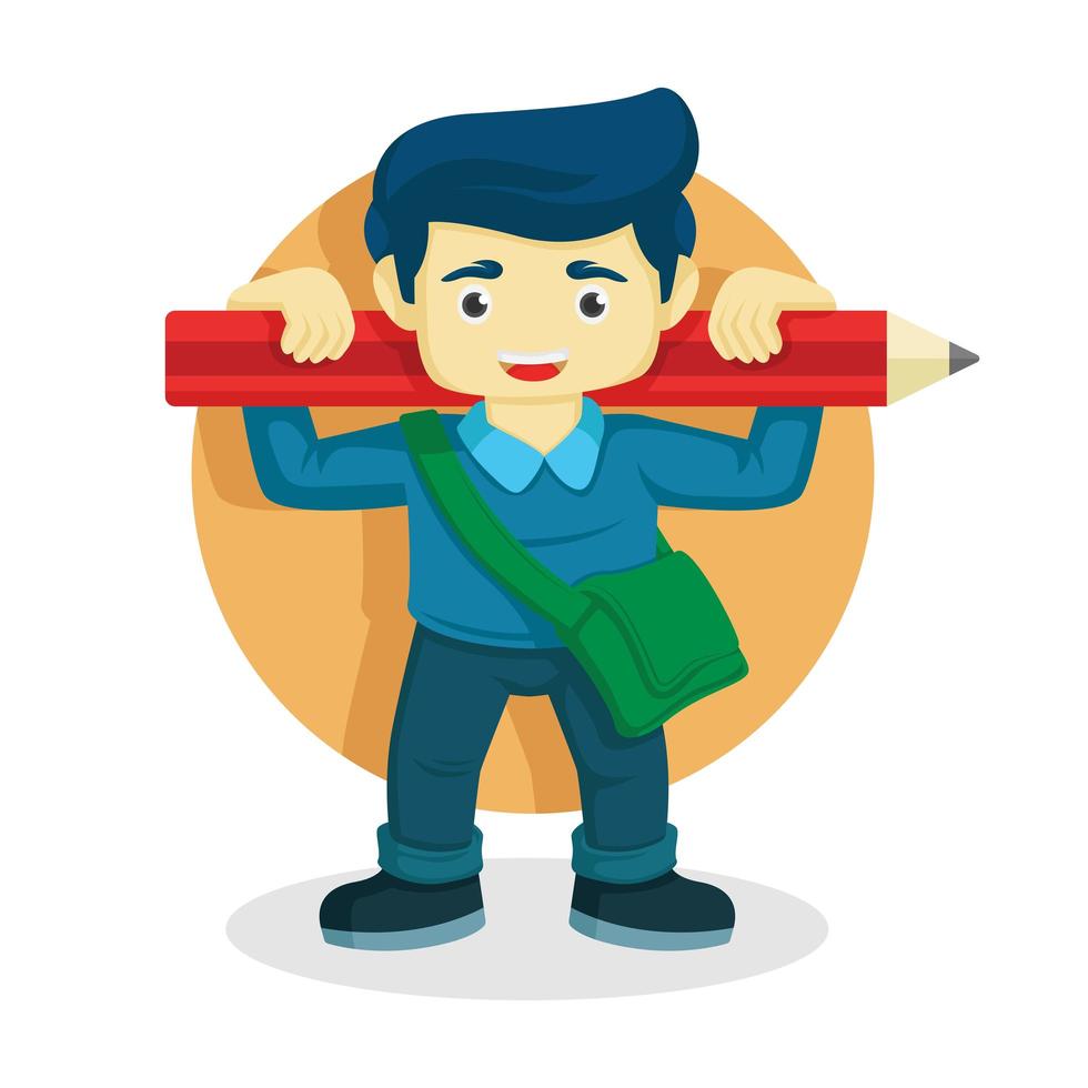 Child Carrying Big Pencil Across Shoulders vector