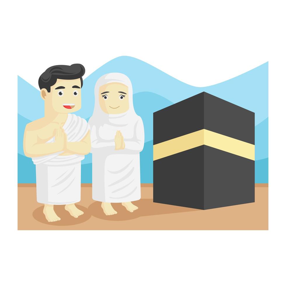 Muslim and Muslimah Pilgrim on Holy Place vector