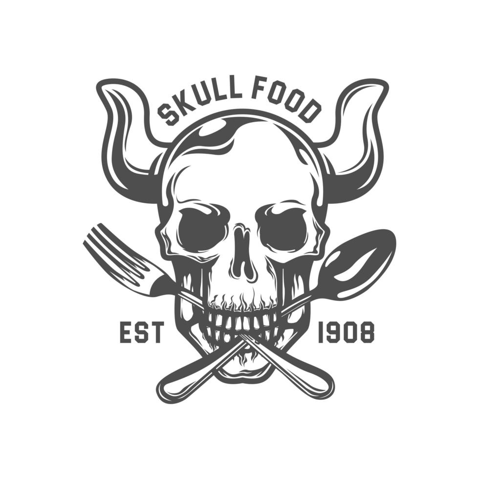 Dead Skull Biting Fork and Spoon Emblem vector