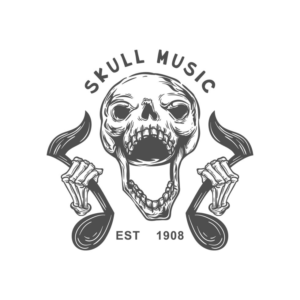 Skull Holding onto Music Notes and Screaming vector