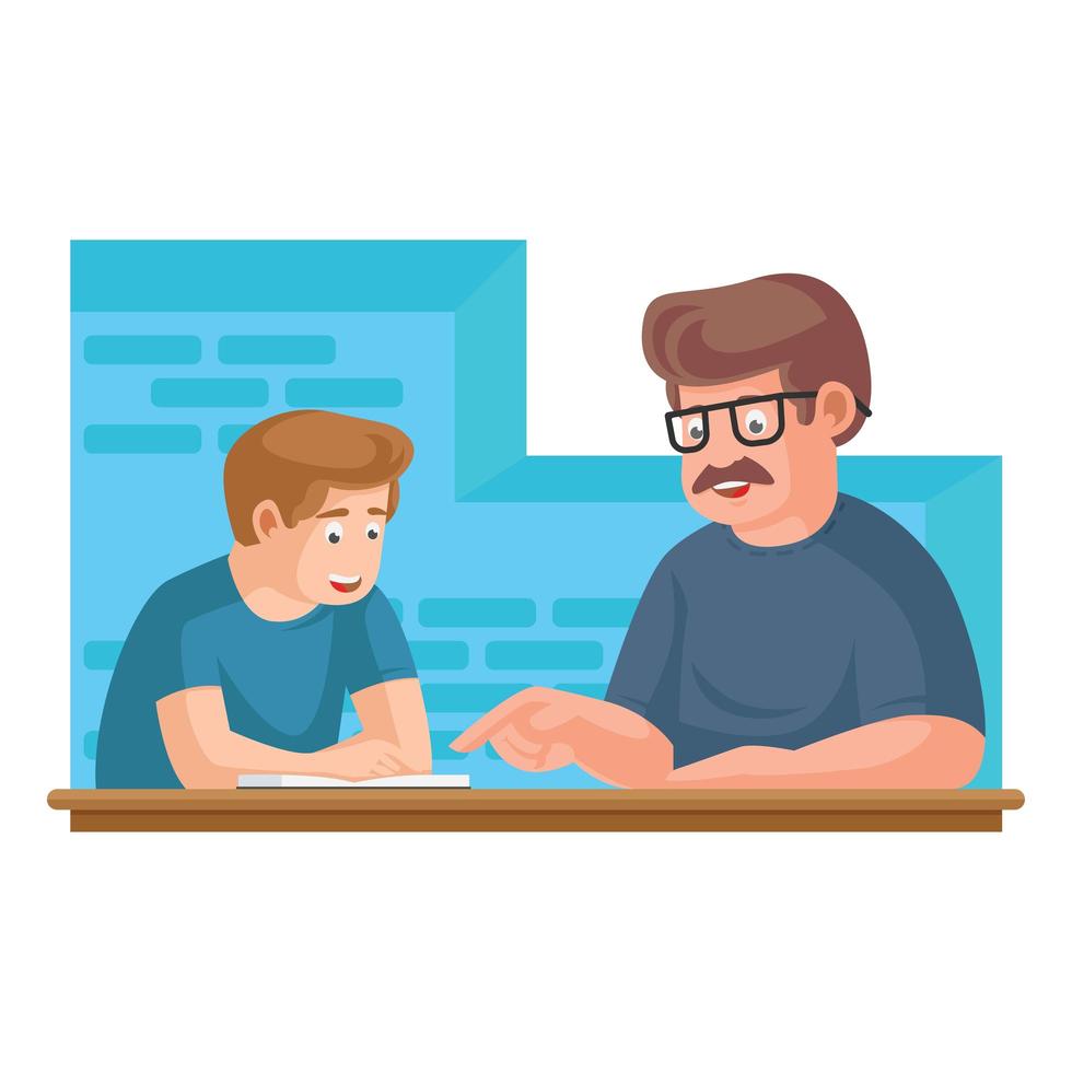 Father or Teacher Reading Library Books with Child vector