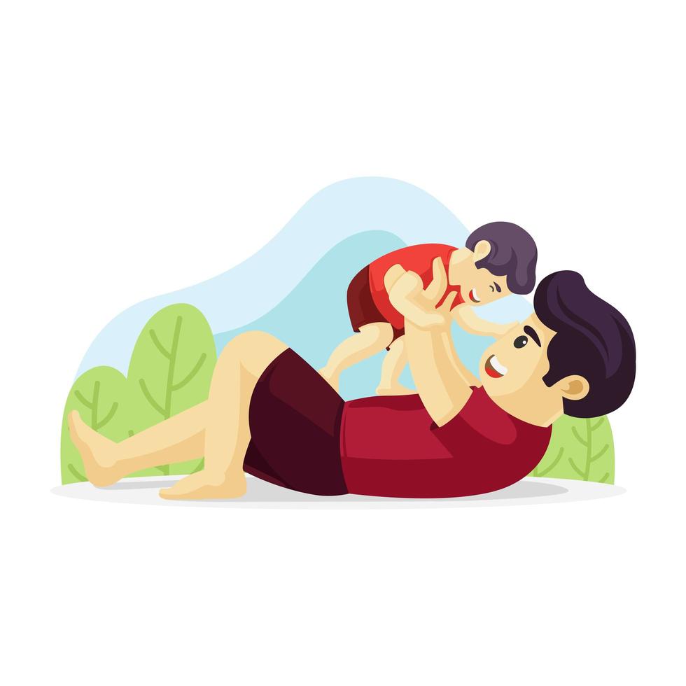 Father Raising Small Child While Lying Down vector